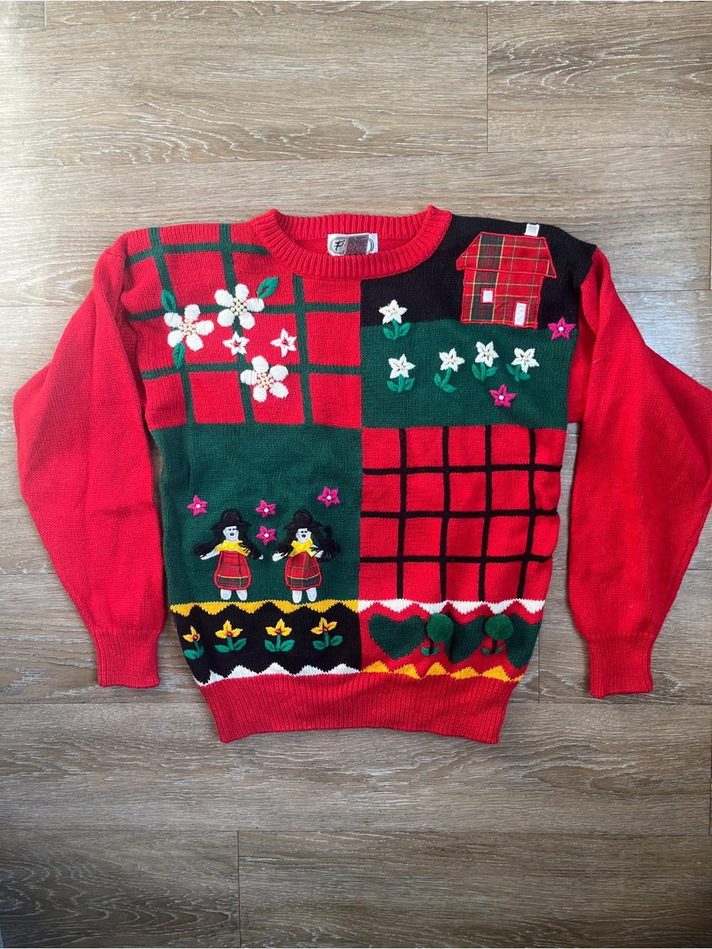 Vintage Folk Art Patchwork Crewneck Sweater